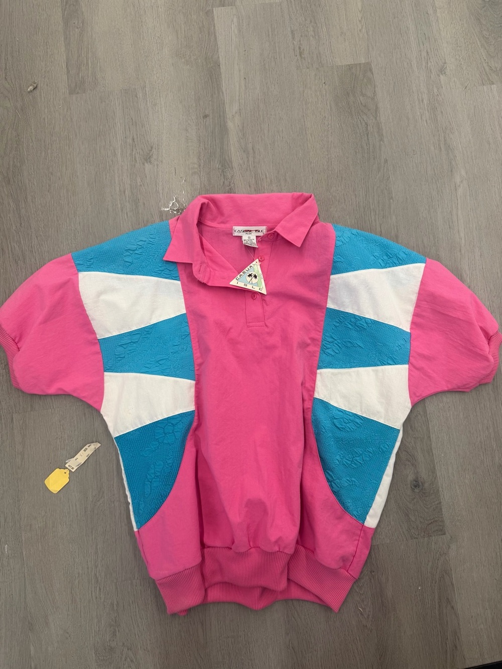 Vintage Casual Isle Pink White Turquoise Color Block Polo Size 1X